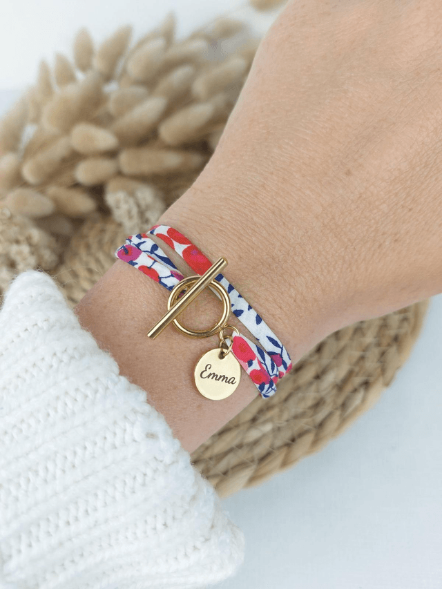 Bracelet Liberty et médaille gravée personnalisable 