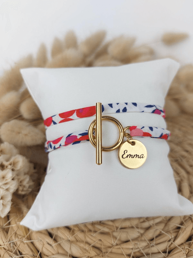 Bracelet Liberty et médaille gravée personnalisable 